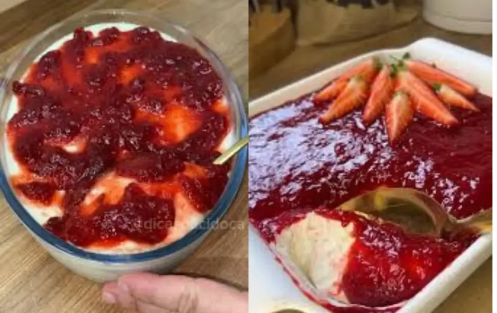 mousse de ninho com geleia de morango